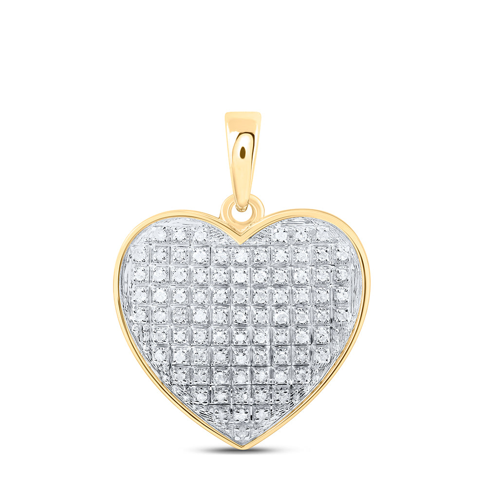 10K Yellow Gold Womens Round Diamond Heart Pendant 1/4 Cttw, Length: 0.96 In, Width: 0.72 In
