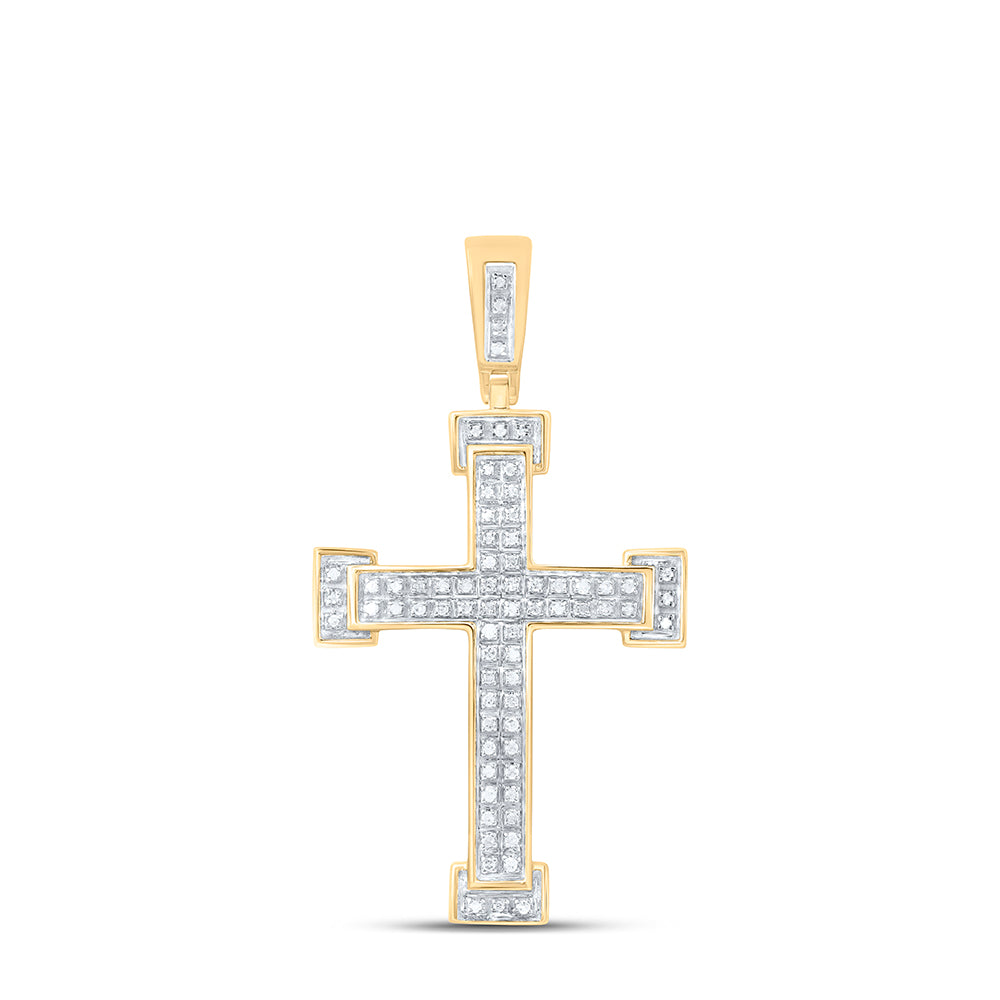 10K Yellow Gold Mens Round Diamond Roman Cross Religious Charm Pendant 1/5 Cttw, Length: 1.76 In, Width: 1 In