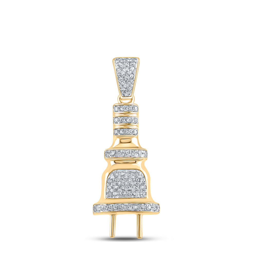 10K Yellow Gold Mens Round Diamond Power Plug Charm Pendant 1/5 Cttw, Length: 1.07 In, Width: 0.4 In