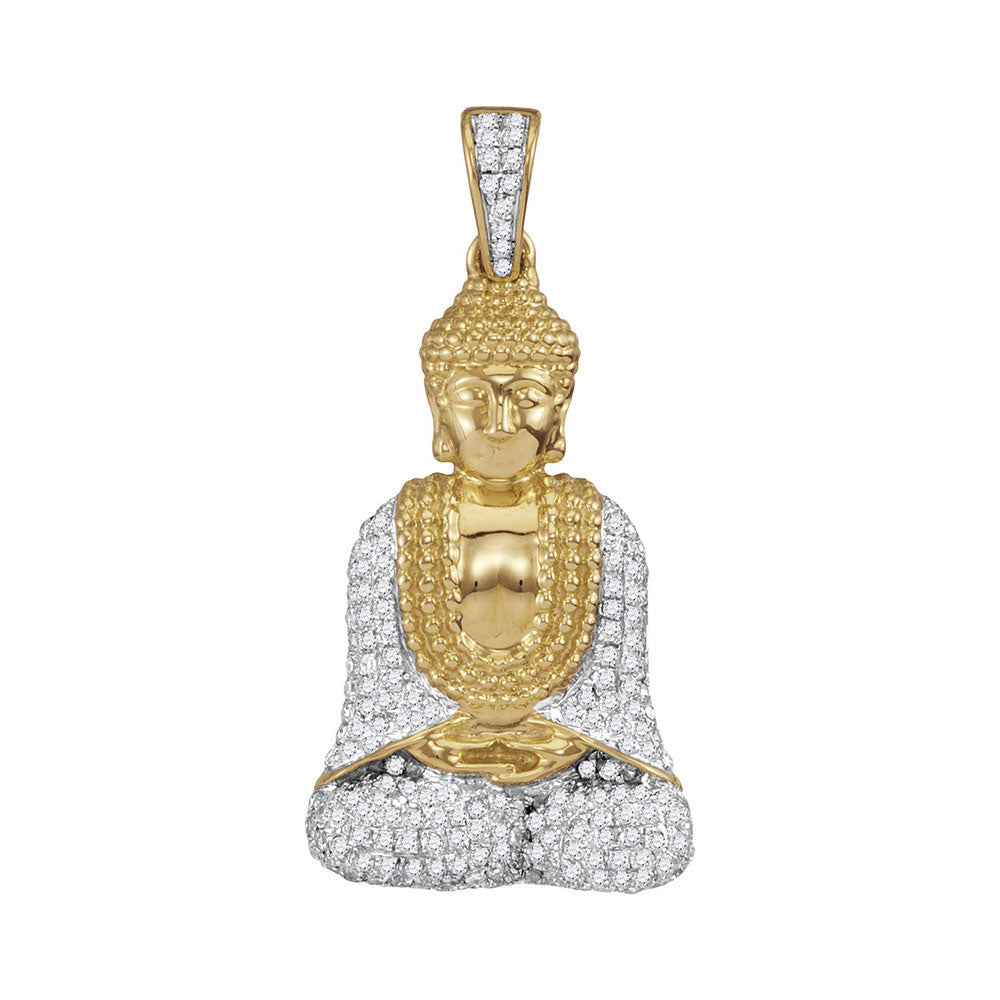 10K Yellow Gold Mens Round Diamond Gautama Buddha Charm Pendant 1/2 Cttw, Length: 1.31 In, Width: 0.64 In