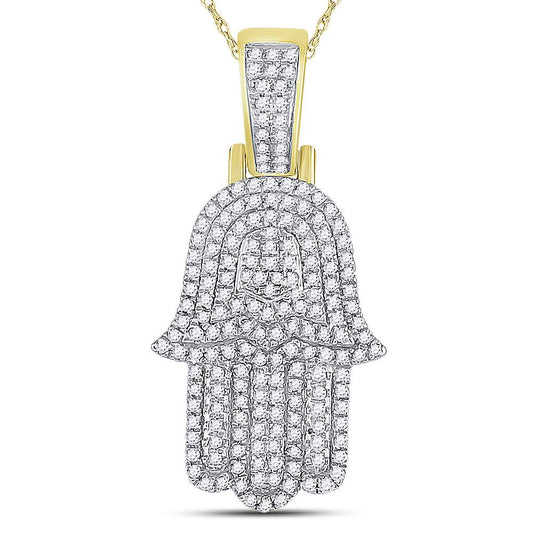 10kt Yellow Gold Mens Round Diamond Hamsa Hand Charm Pendant 1/2 Cttw
