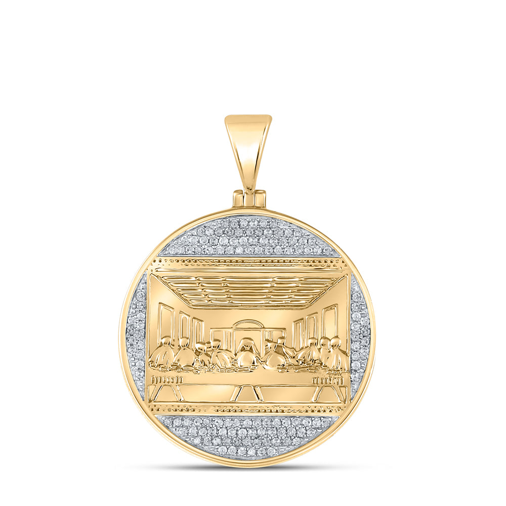 10K Yellow Gold Mens Round Diamond Last Supper Religious Charm Pendant 1/2 Cttw, Length: 1.59 In, Width: 1.15 In