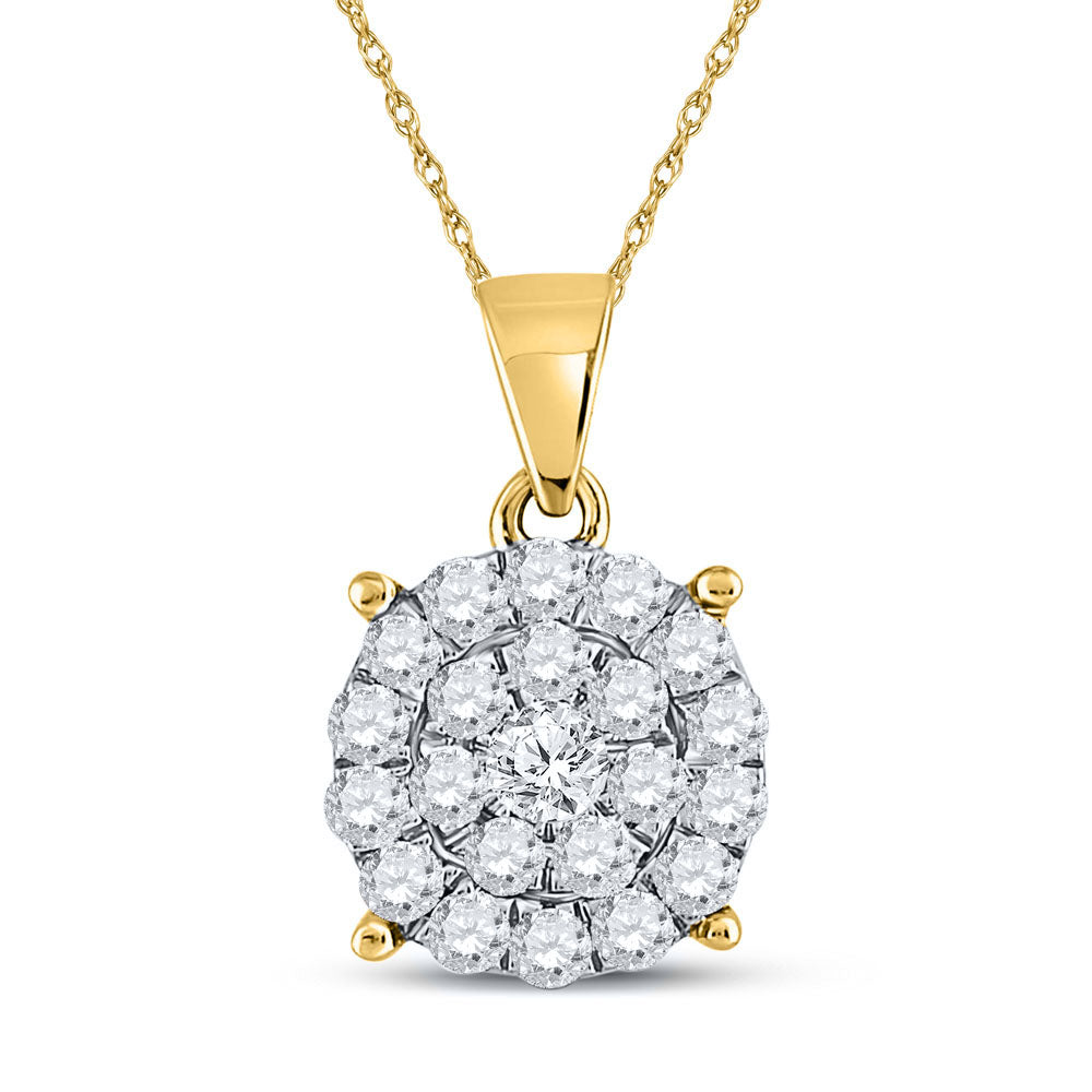 10K Yellow Or White Gold Womens Round Diamond Cluster Pendant 1 Cttw, Length: 0.78 In, Width: 0.44 In