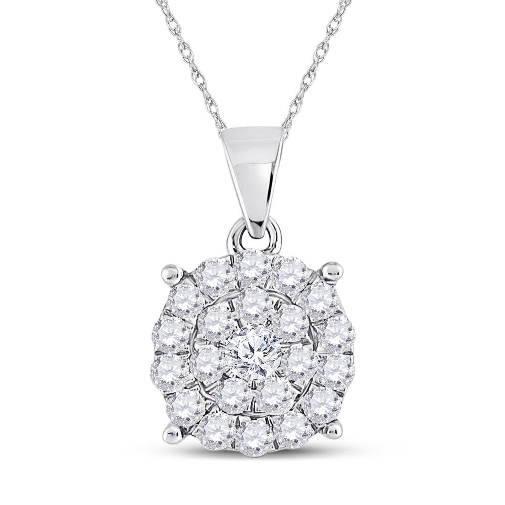 10K Yellow Or White Gold Womens Round Diamond Cluster Pendant 1 Cttw, Length: 0.78 In, Width: 0.44 In