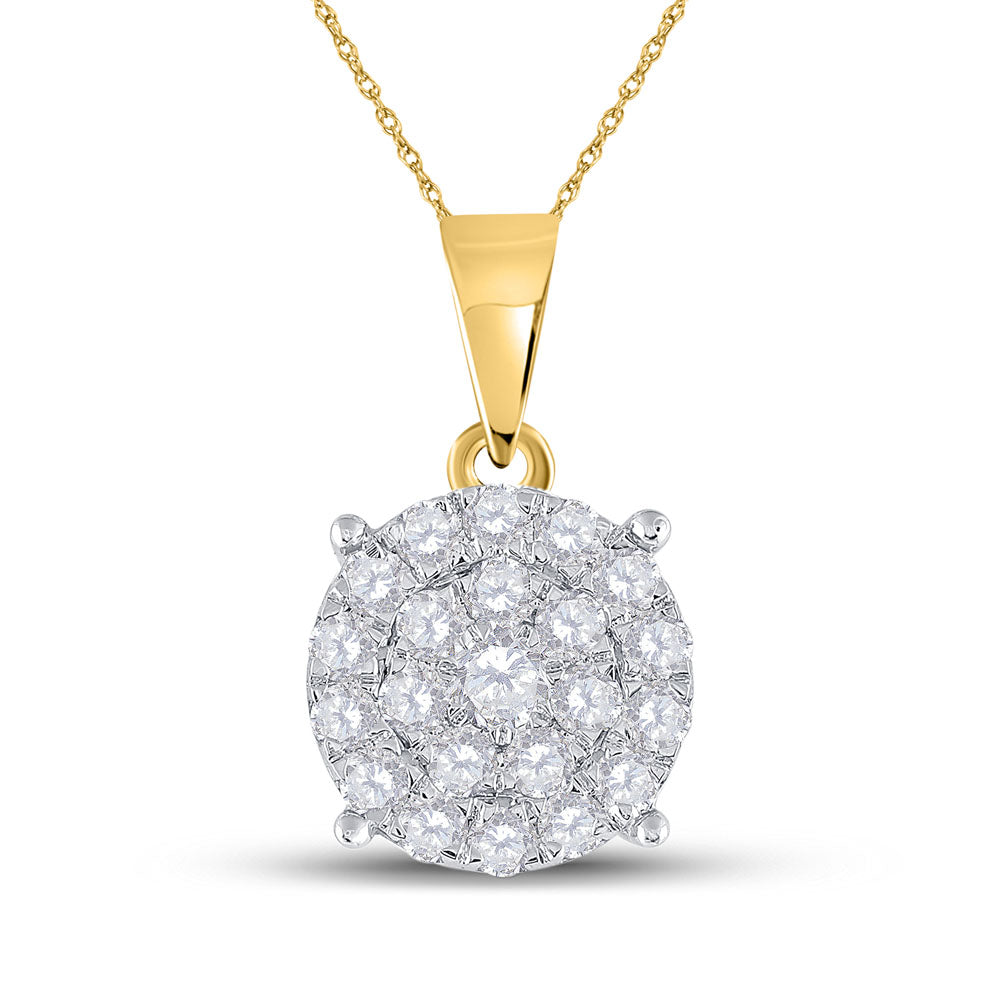 10K Yellow Gold Womens Round Diamond Cluster Pendant