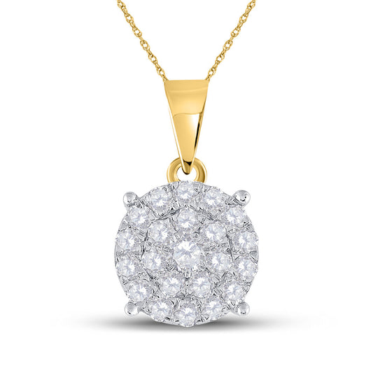 10K Yellow Gold Womens Round Diamond Cluster Pendant