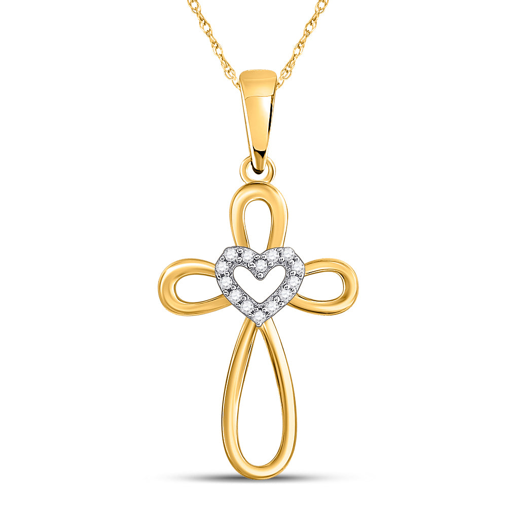 10K Yellow Gold 1/10Ct Diamond Cross Pendant