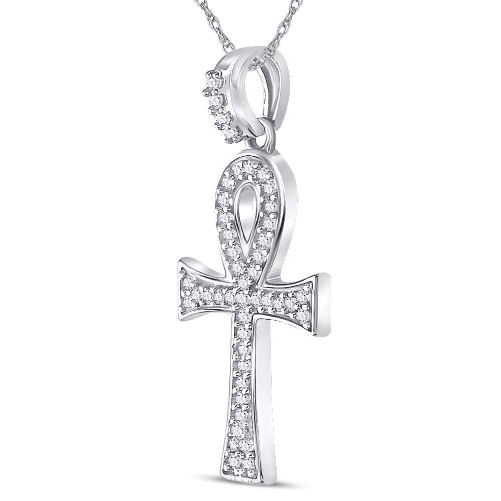 10K White Or Yellow Gold Mens Round Diamond Ankh Cross Charm Pendant