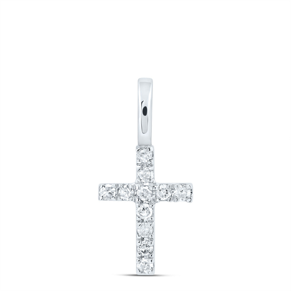 14K White Gold Womens Round Diamond Dainty Cross Pendant 1/10 Cttw