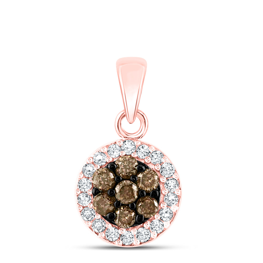 10K Rose Gold Womens Round Brown Diamond Cluster Pendant 3/8 Cttw, Length: 0.62 In, Width: 0.35 In