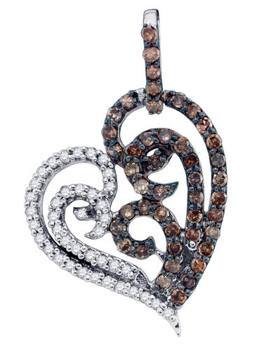14kt White Gold 5/8 Cttw Diamond Natural Brown Heart Pendant