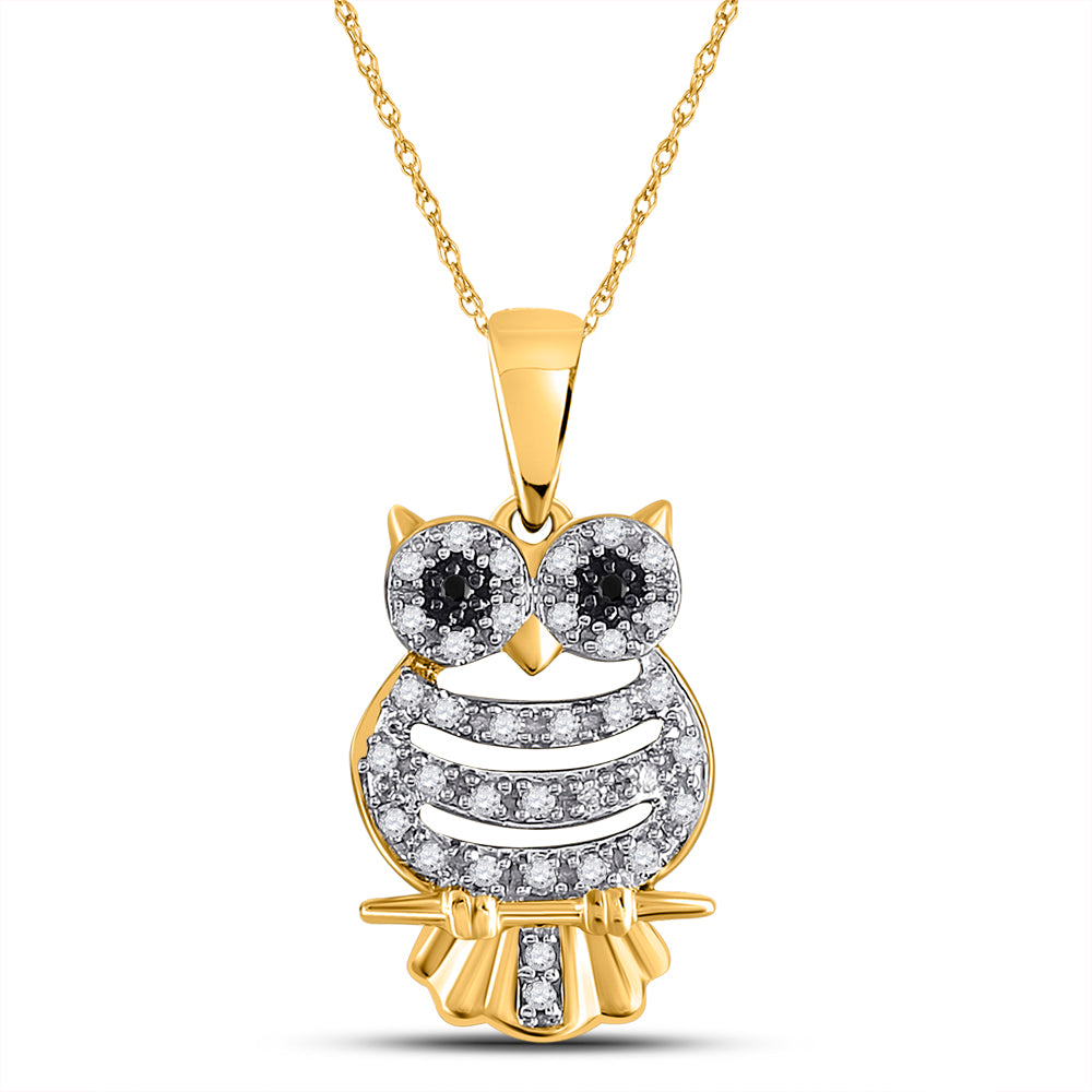 10K Yellow Gold Womens Diamond Owl Pendant 1/6 Cttw, Length: 0.82 In, Width: 0.41 In