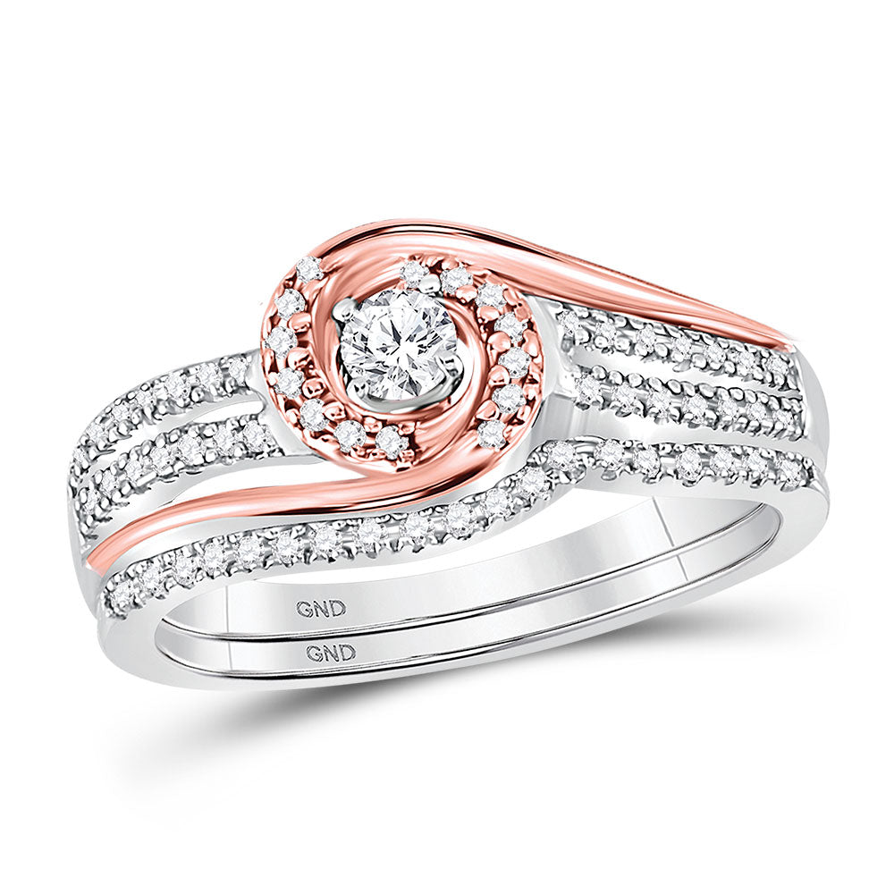 10K Two-tone Gold Round Diamond Bridal Wedding Ring Band Set 1/3 Cttw, Womens Size: 5-10