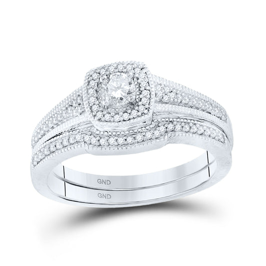 10kt White Gold 1/5 Cttw Diamond Semi-mount Wedding Engagement Anniversary Bridal Set, Women Size: 5-9