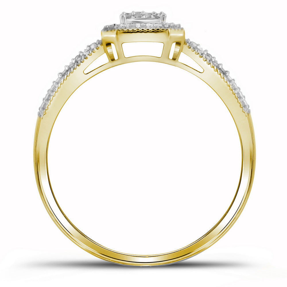 10K Yellow Gold Womens Round Diamond Square Cluster Ring 1/6 Cttw, Womens Size: 5-10