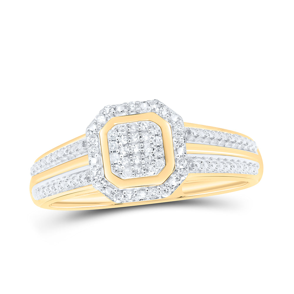 10K Yellow Gold Round Diamond Square Cluster Bridal Wedding Engagement Ring 1/10 Cttw, Womens Size: 5-10