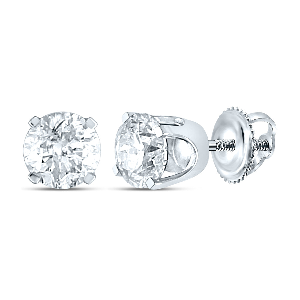 14K White Gold Womens Round Diamond Solitaire Earrings 1 Cttw