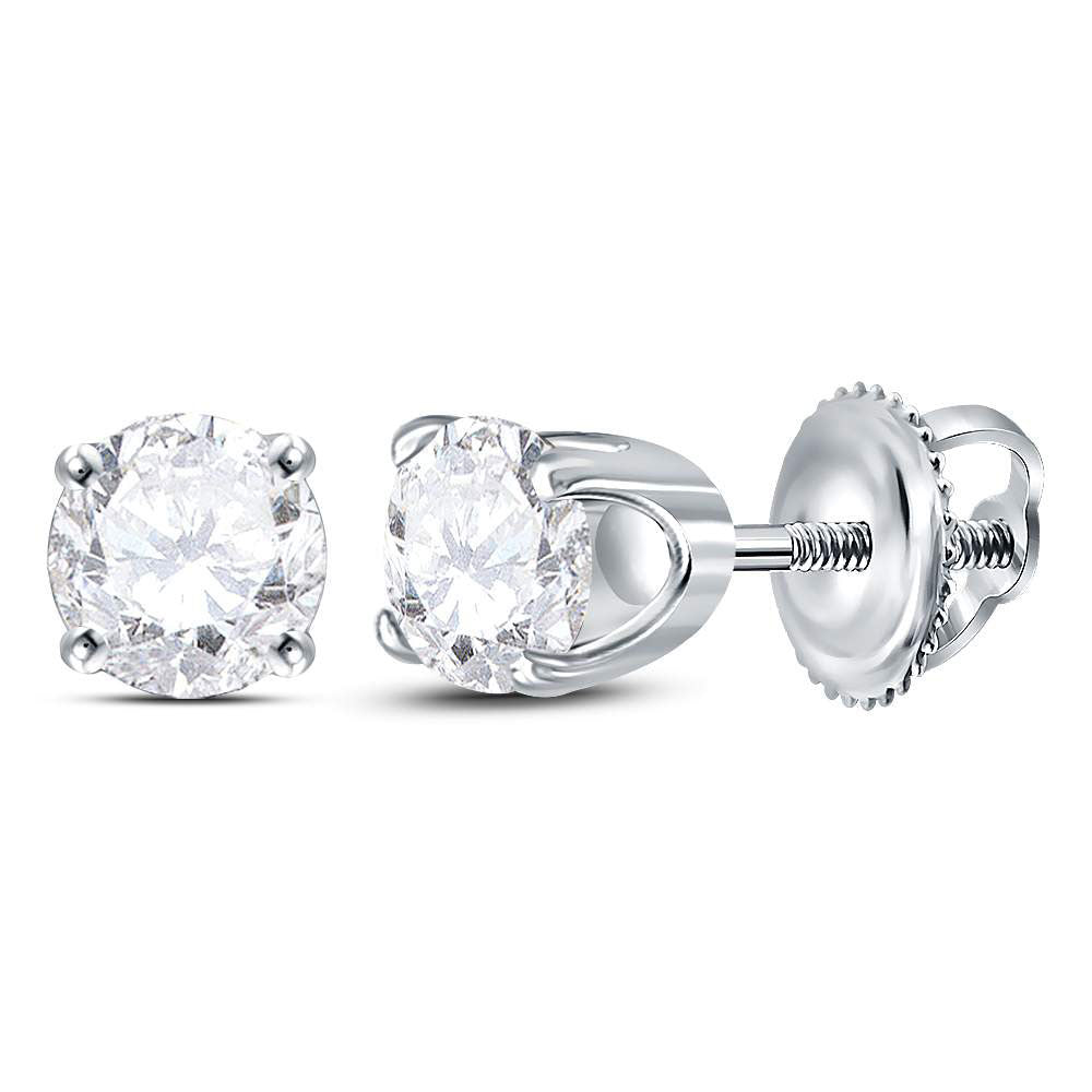14K White Or Yellow Gold Womens Round Diamond Solitaire Earrings