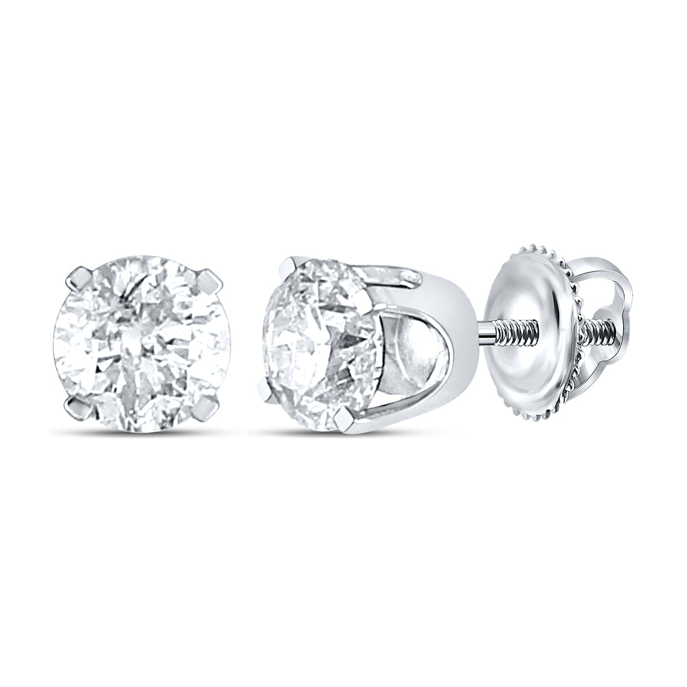 14K White Gold Womens Round Diamond Solitaire Earrings 3/8 Cttw