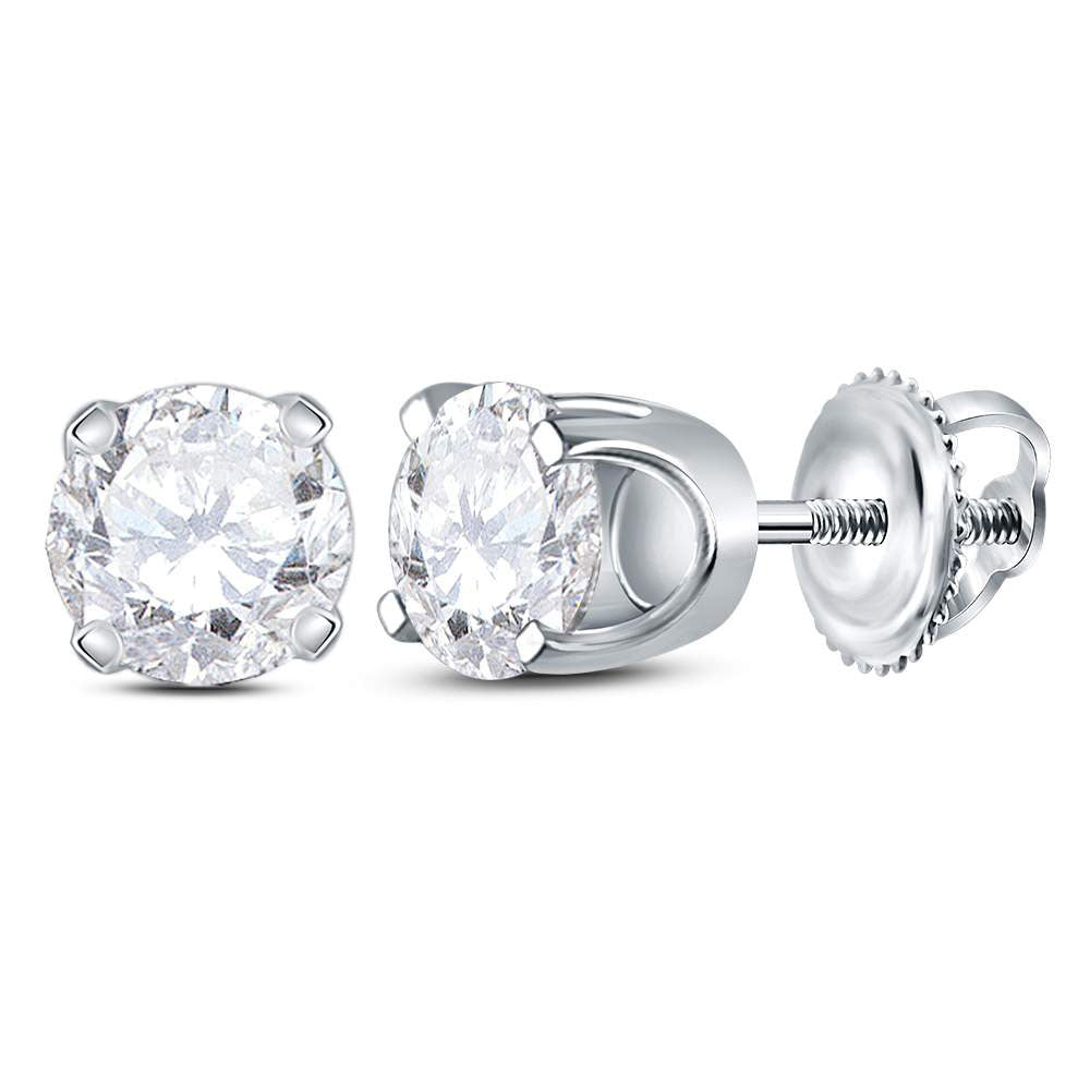 14K Yellow Or White Gold Unisex Round Diamond Solitaire Stud Earrings 7/8 Cttw