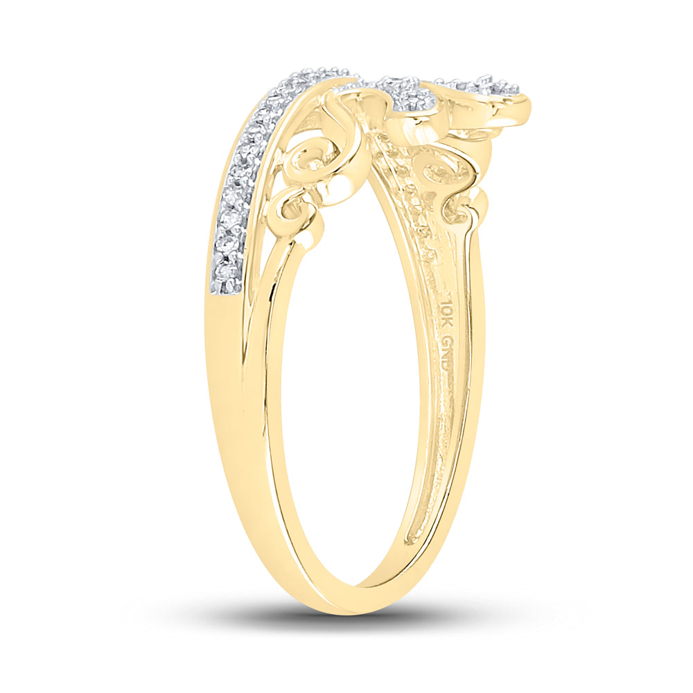 10K White Or Yellow Gold Womens Round Diamond Heart Frame Cluster Ring , Womens Size: 5-10