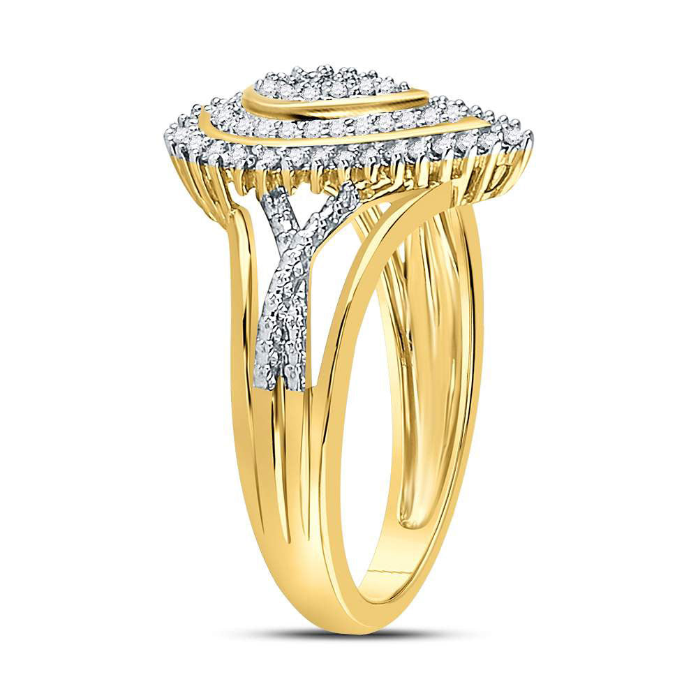 10K Yellow Gold Womens Round Diamond Concentric Teardrop Cluster Ring 1/4 Cttw, Womens Size: 5-10