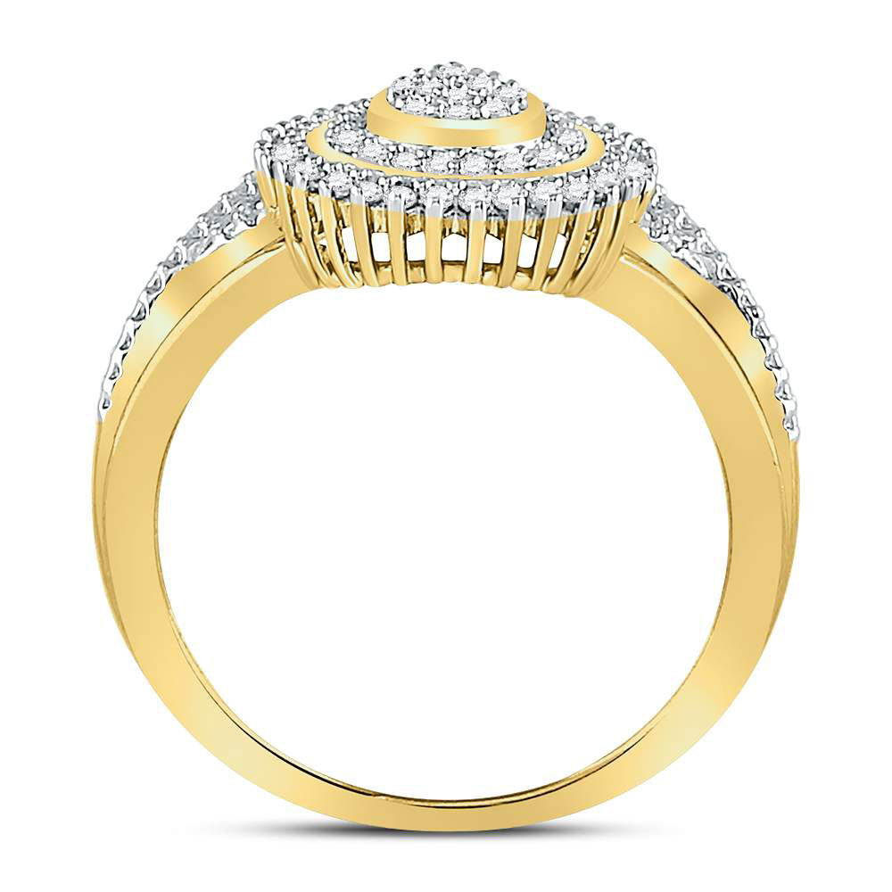 10K Yellow Gold Womens Round Diamond Concentric Teardrop Cluster Ring 1/4 Cttw, Womens Size: 5-10