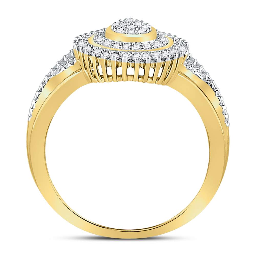 10K Yellow Gold Womens Round Diamond Concentric Teardrop Cluster Ring 1/4 Cttw, Womens Size: 5-10