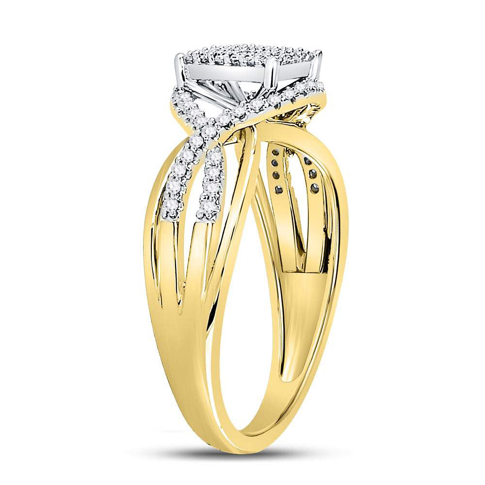 10K Yellow Gold Womens Round Diamond Rectangle Twist Cluster Ring 1/4 Cttw, Womens Size: 5-10
