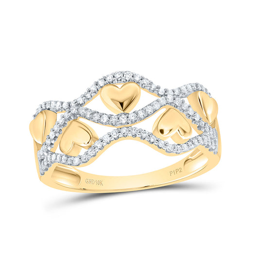 10kt Yellow Gold Womens Round Diamond Heart Wedding Engagement Anniversary Ring 1/5 Cttw, Women Size: 5-9