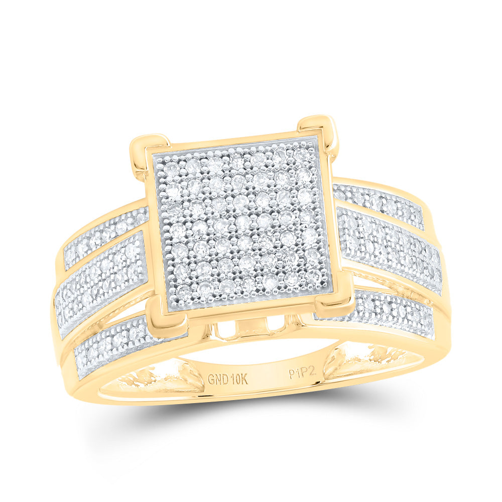 10kt Yellow Gold Womens Round Diamond Square Cluster Wedding Engagement Anniversary Ring 1/3 Cttw, Women Size: 5-9