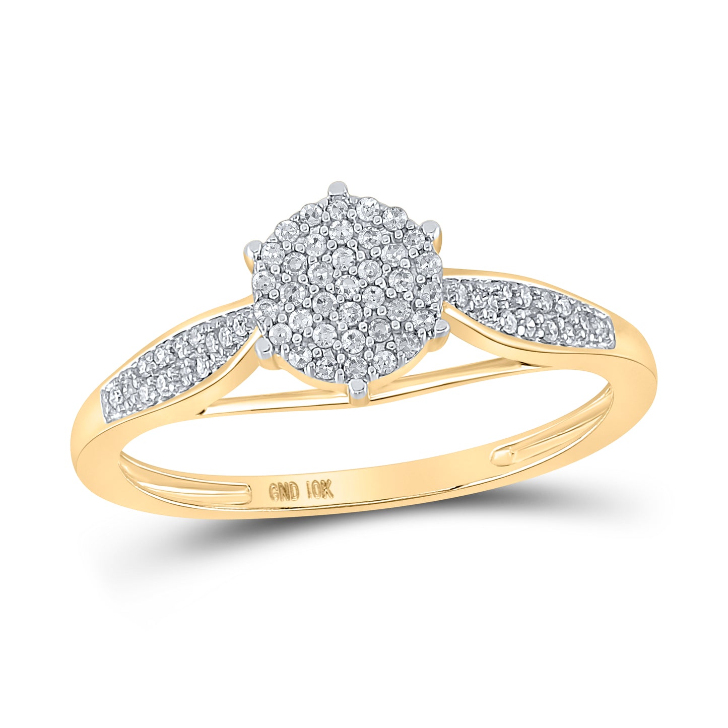 10K Yellow Gold Womens Round Diamond Cluster Ring 1/5 Cttw, Womens Size: 5-10