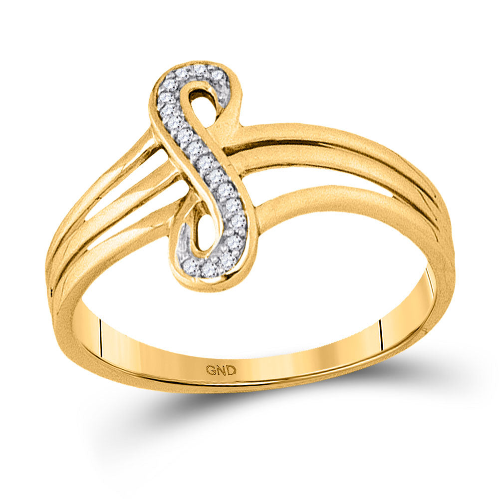 10kt Yellow Gold Womens Round Diamond Vertical Infinity Strand  Wedding Engagement Anniversary Ring 1/20 Cttw, Women Size: 5-9