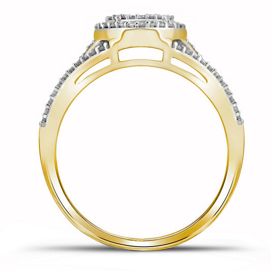 10kt Yellow Gold Womens Round Diamond Oval Cluster Twist  Wedding Engagement Anniversary Ring 1/2 Cttw, Women Size: 5-9