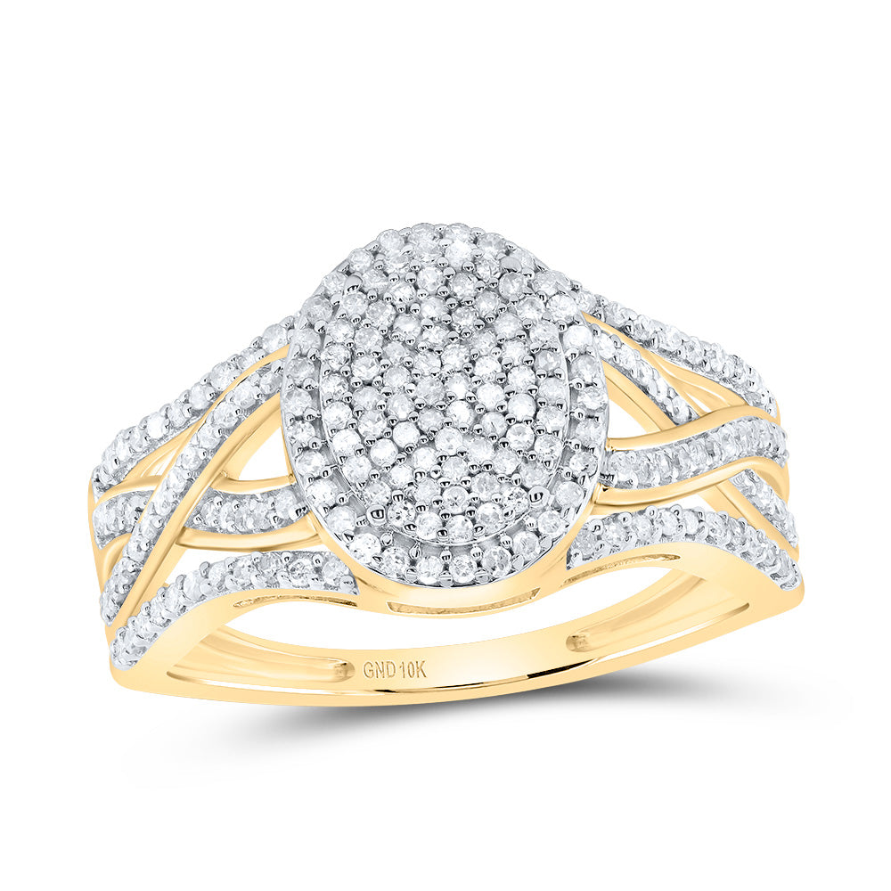 10kt Yellow Gold Womens Round Diamond Oval Cluster Twist  Wedding Engagement Anniversary Ring 1/2 Cttw, Women Size: 5-9