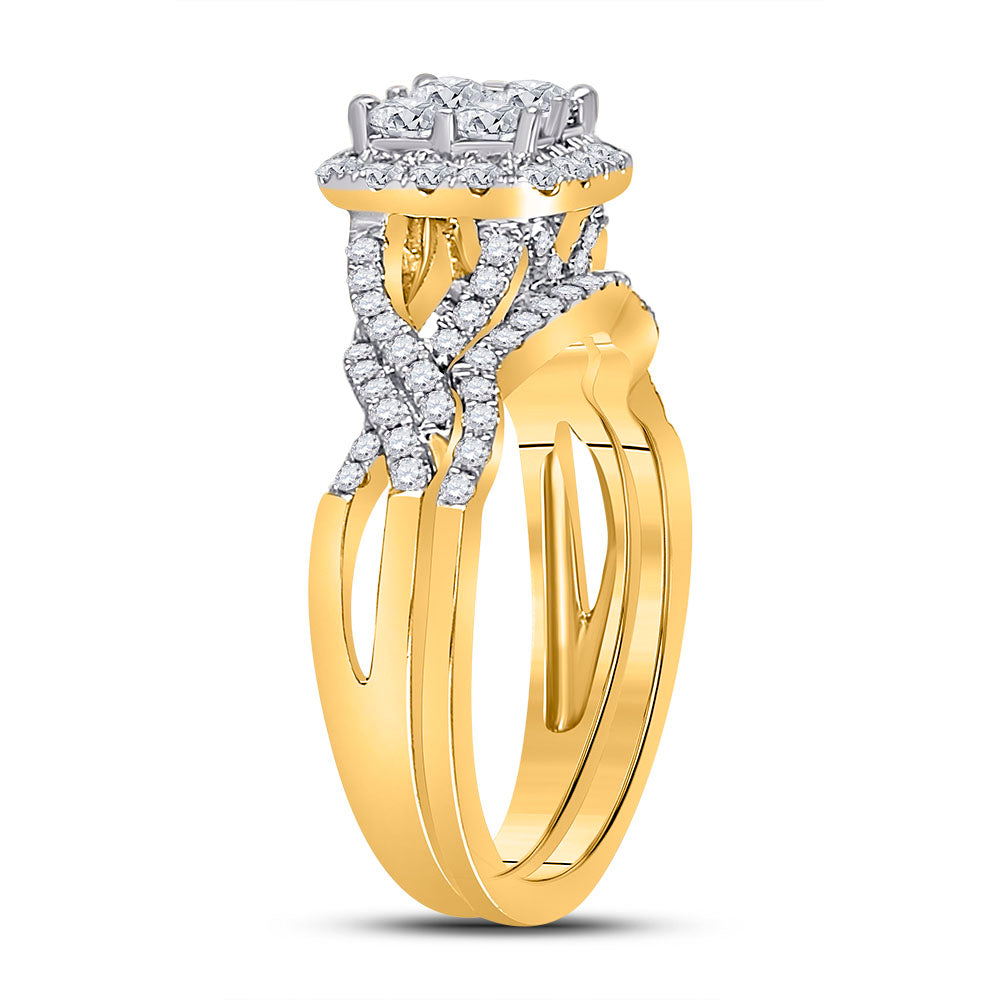 10K Yellow Gold Princess Diamond Halo Bridal Wedding Ring Band Set 1 Cttw, Womens Size: 5-10
