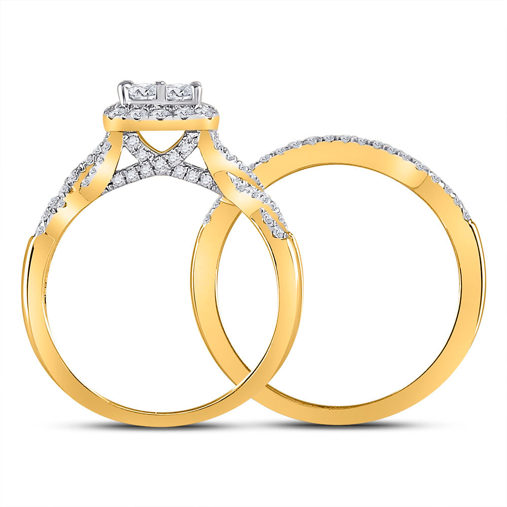 10K Yellow Gold Princess Diamond Halo Bridal Wedding Ring Band Set 1 Cttw, Womens Size: 5-10