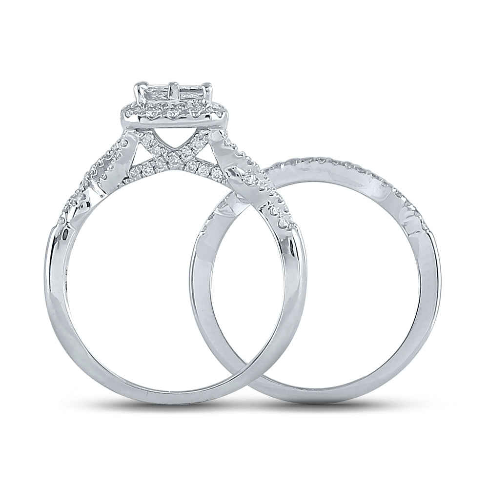 10K White Gold Princess Diamond Bridal Wedding Ring Band Set 1 Cttw, Womens Size: 5-10