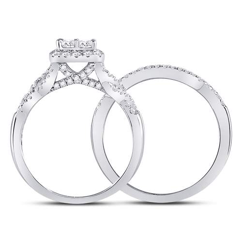 10K White Gold Princess Diamond Bridal Wedding Ring Band Set 1 Cttw, Womens Size: 5-10