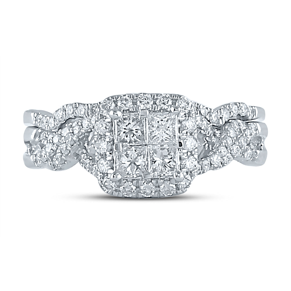 10K White Gold Princess Diamond Bridal Wedding Ring Band Set 1 Cttw, Womens Size: 5-10