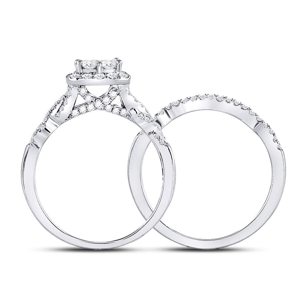 14K White Gold Princess Diamond Twist Bridal Wedding Ring Band Set 1ctw, Womens Size: 5-10