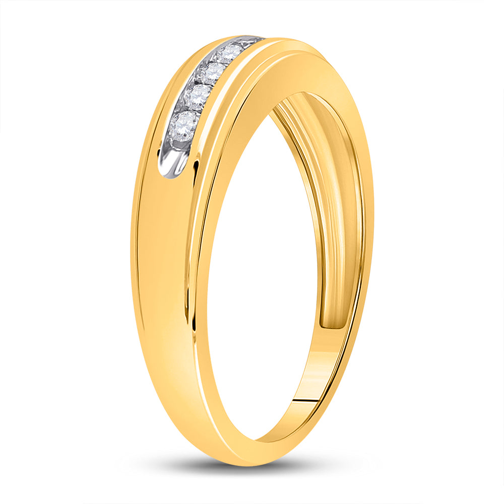 10K Yellow Gold Mens Round Diamond Wedding Channel-set Band Ring 1/4 Cttw, Mens Size: 7-13