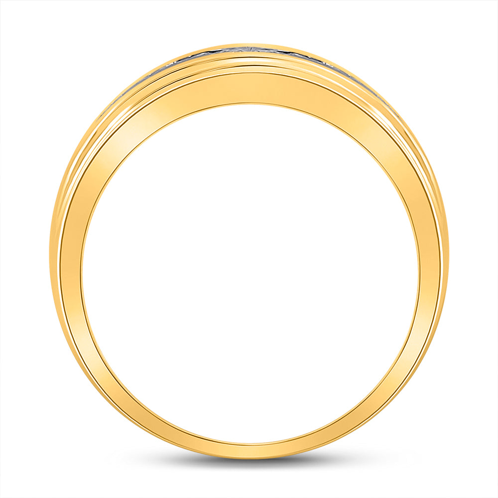 10K Yellow Gold Mens Round Diamond Wedding Channel-set Band Ring 1/4 Cttw, Mens Size: 7-13