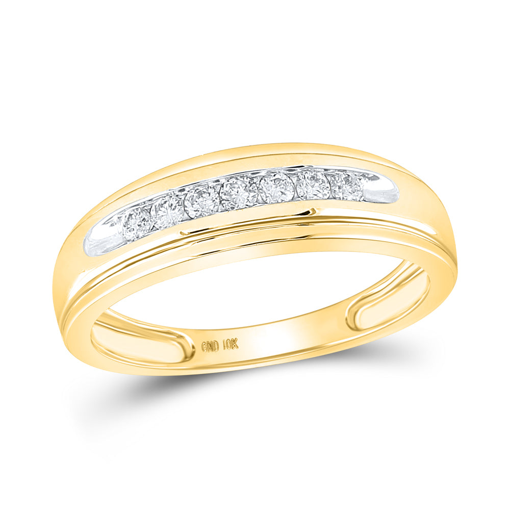 10K Yellow Gold Mens Round Diamond Wedding Channel-set Band Ring 1/4 Cttw, Mens Size: 7-13
