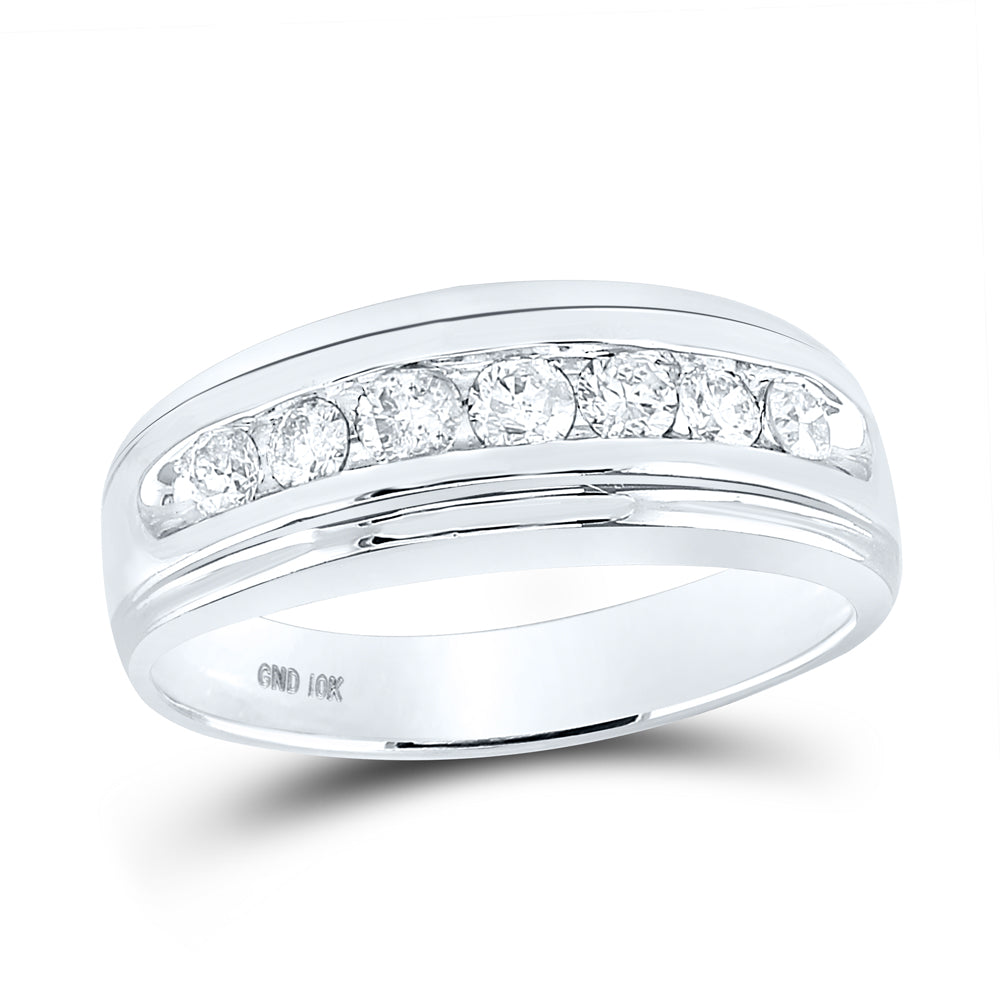 10K White Gold Mens Round Diamond Wedding Channel-Set Band Ring 3/4 Cttw, Mens Size: 7-13