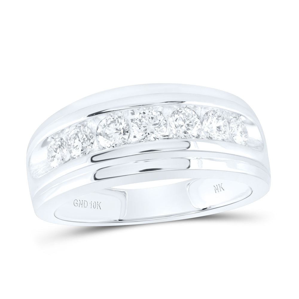 10K White Gold Mens Round Diamond Wedding Channel-Set Band Ring 1 Cttw, Mens Size: 7-13
