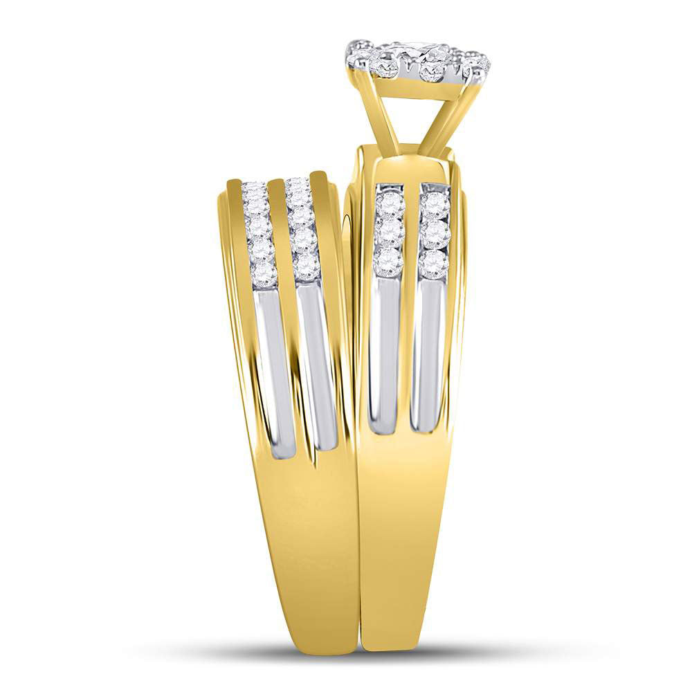 10K Yellow Gold His Hers Round Diamond Cluster Matching Wedding Set 1-1/5 Cttw, Womens Size: 5-10, Mens Size: 7-13