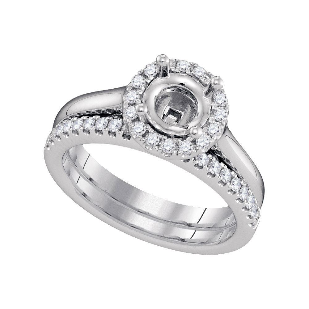 18kt White Gold 18kt White Gold Womens Round Diamond Semi-mount Wedding Bridal Ring Set 3/8 Cttw, Women Size: 5-9