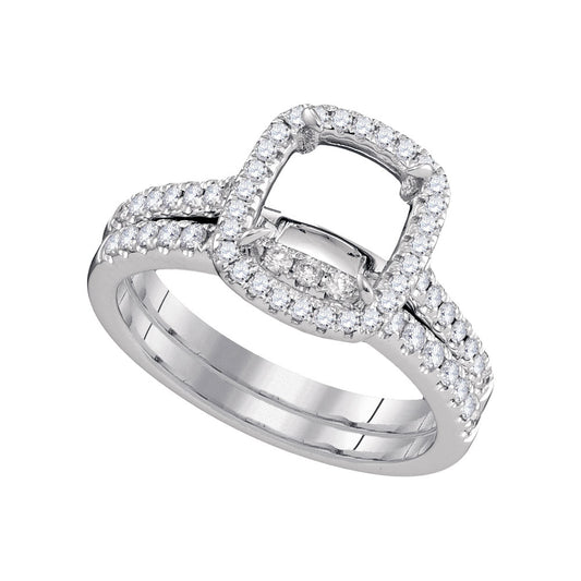 18kt White Gold 18kt White Gold Womens Round Diamond Halo Bridal Wedding Engagement Anniversary Ring Band Set 1/2 Cttw, Women Size: 5-9