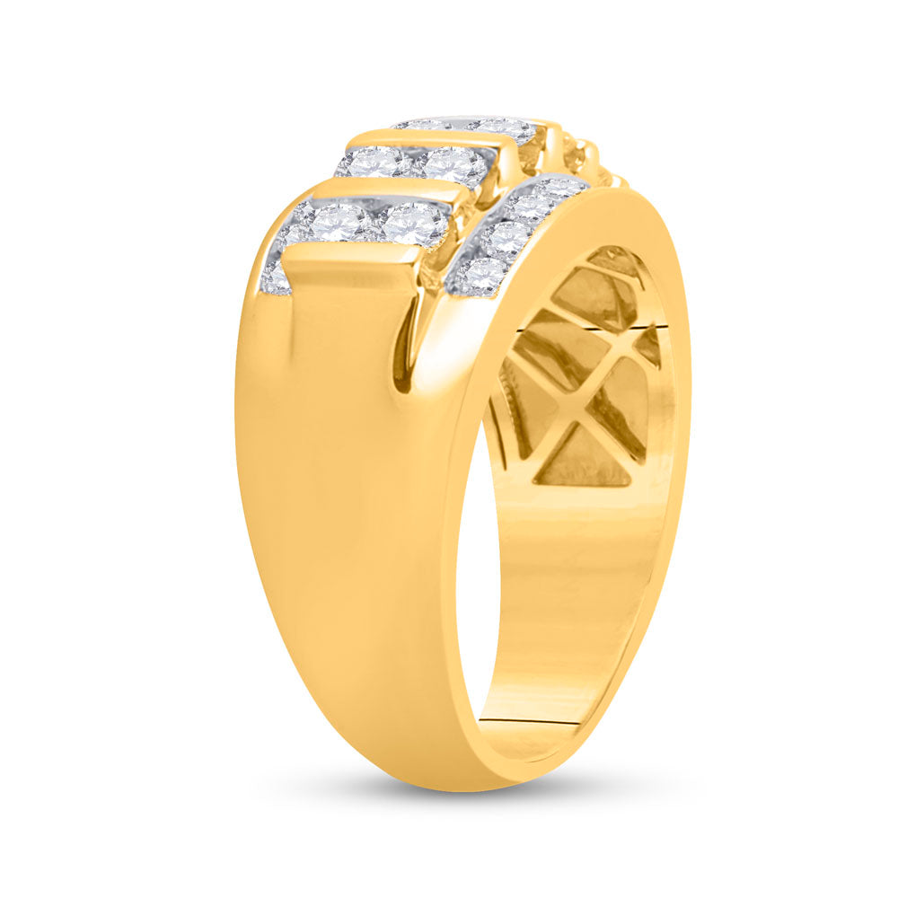 14K Yellow Gold Mens Round Diamond Wedding Channel Set Band Ring 2 Cttw, Mens Size: 7-13